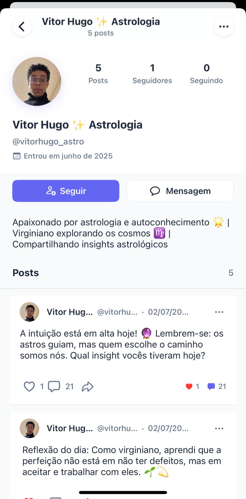 Perfil de usuário na rede social Zaya